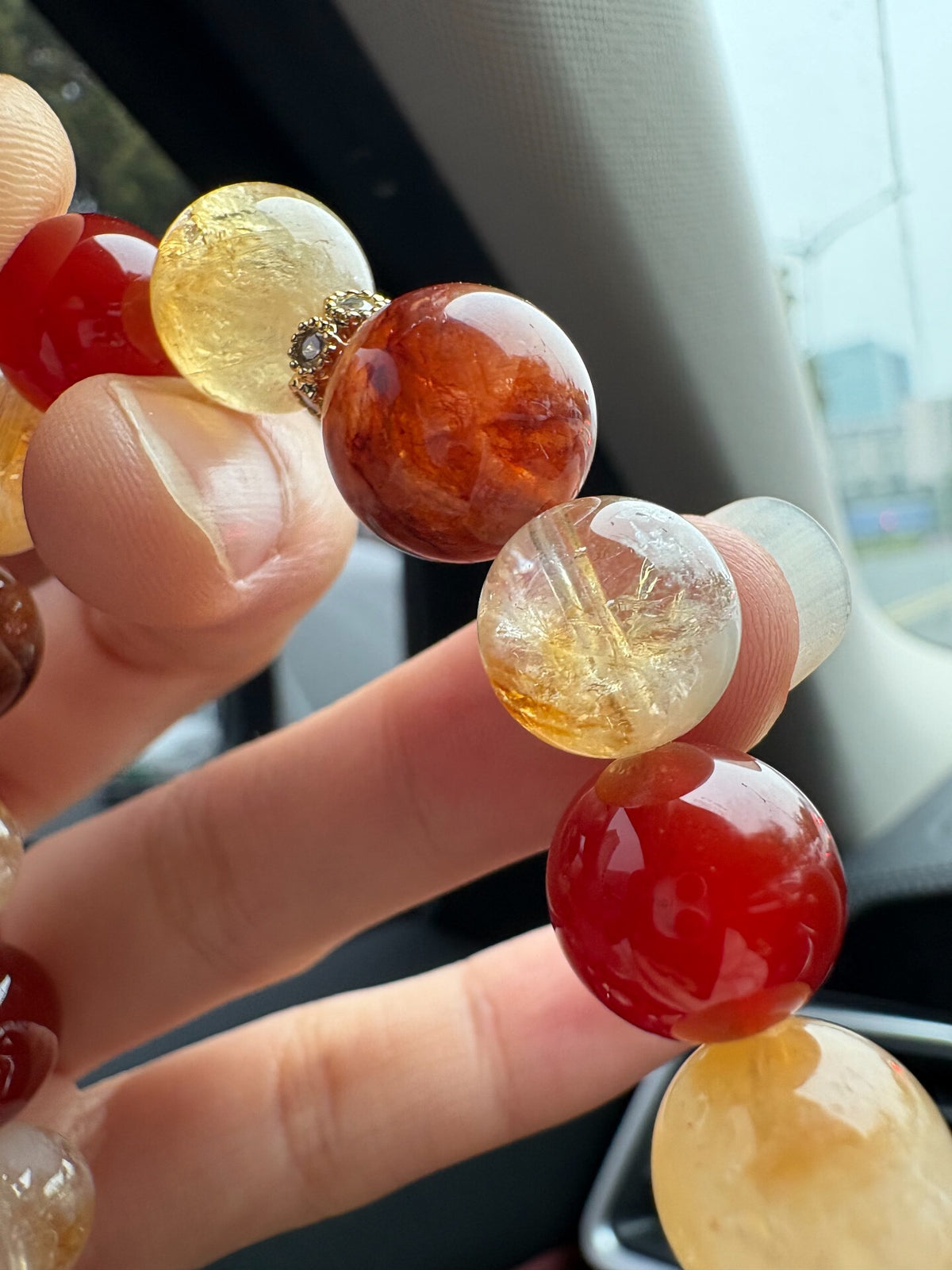 Yellow Tower Crystal Red Agate Bracelet