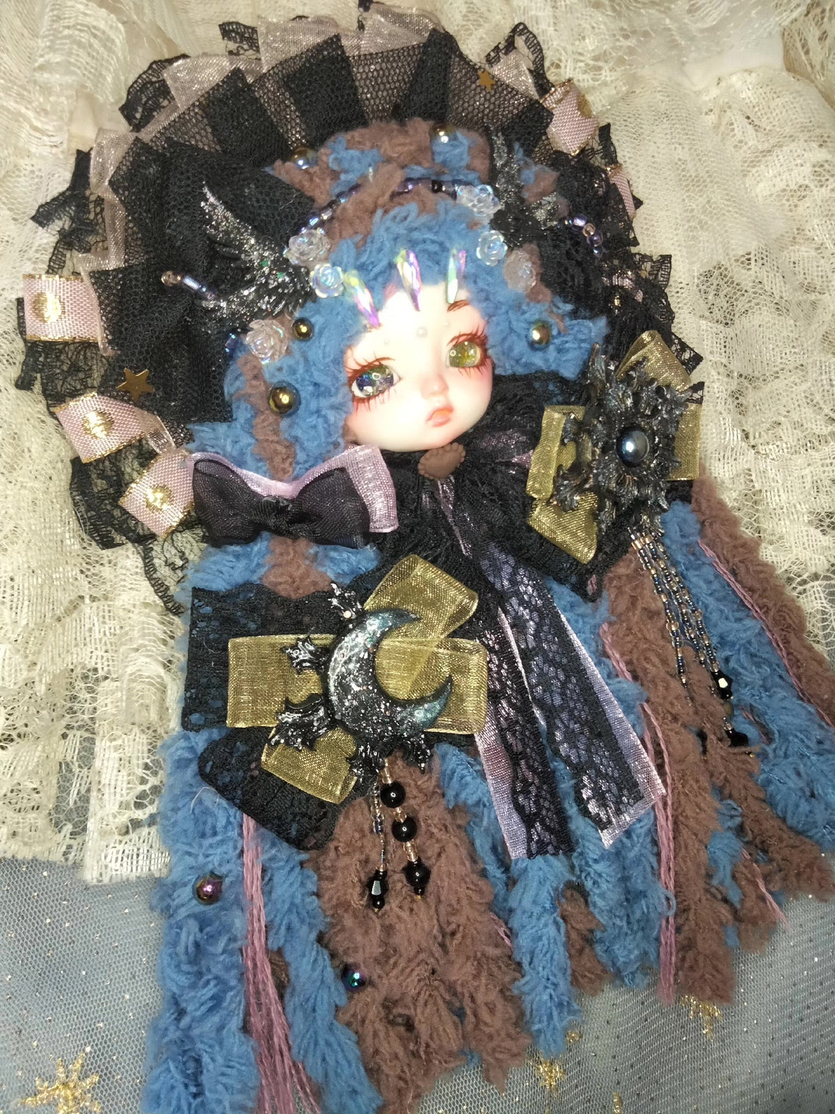 Gothic Lolita Doll Brooch with Lace Collar