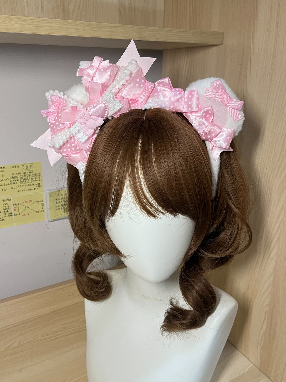Pink Polka Dot Bear Ear Lolita KC Headband