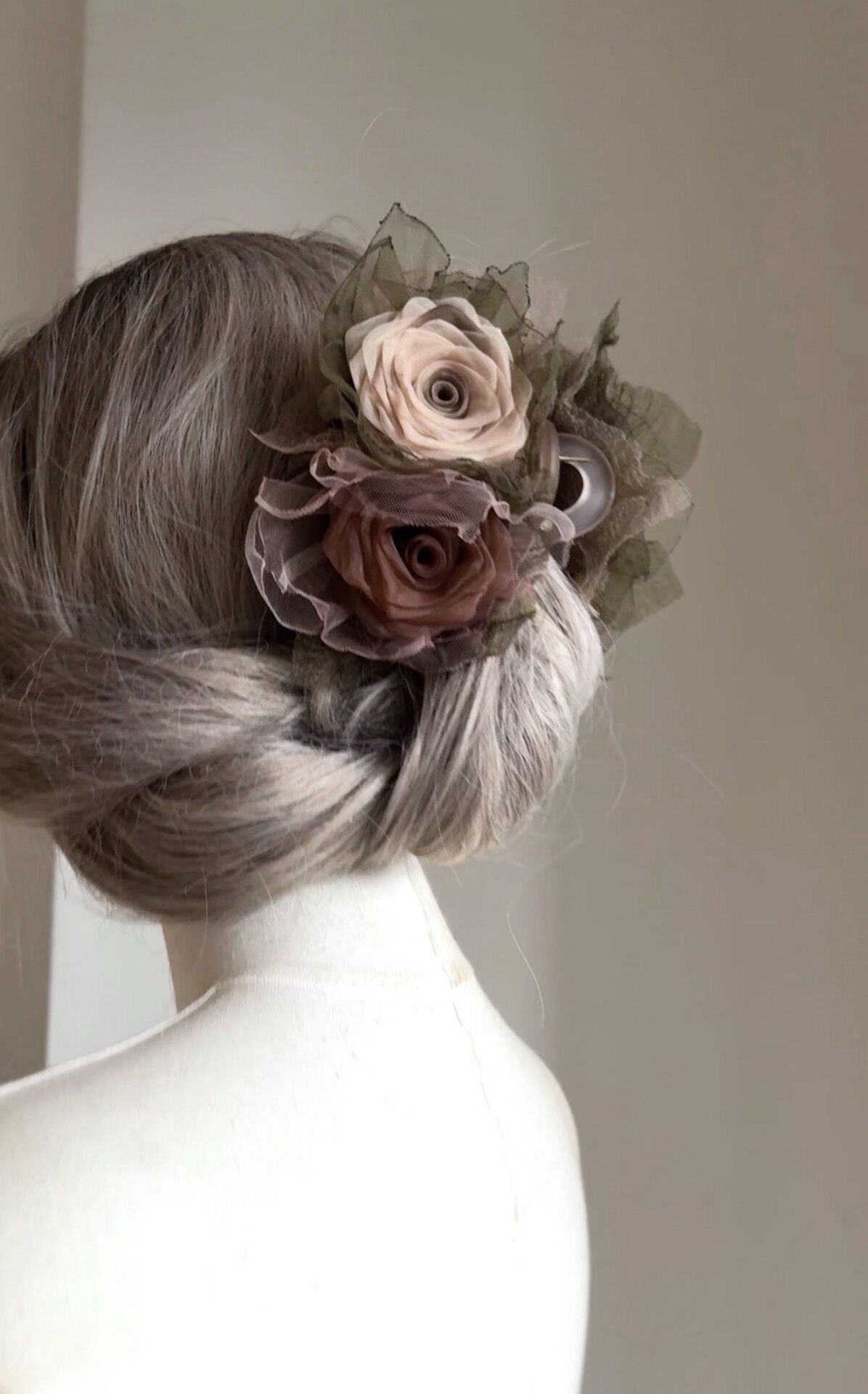 Olive Green Rose Floral Claw Clip