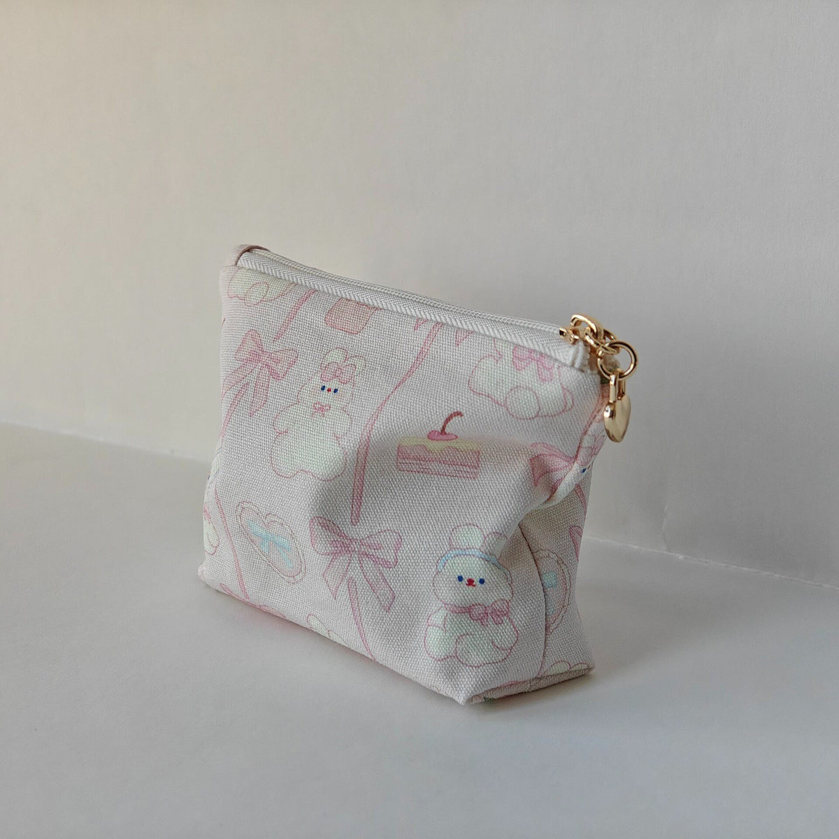 Pink Cotton Mini Storage Pouch with Bow