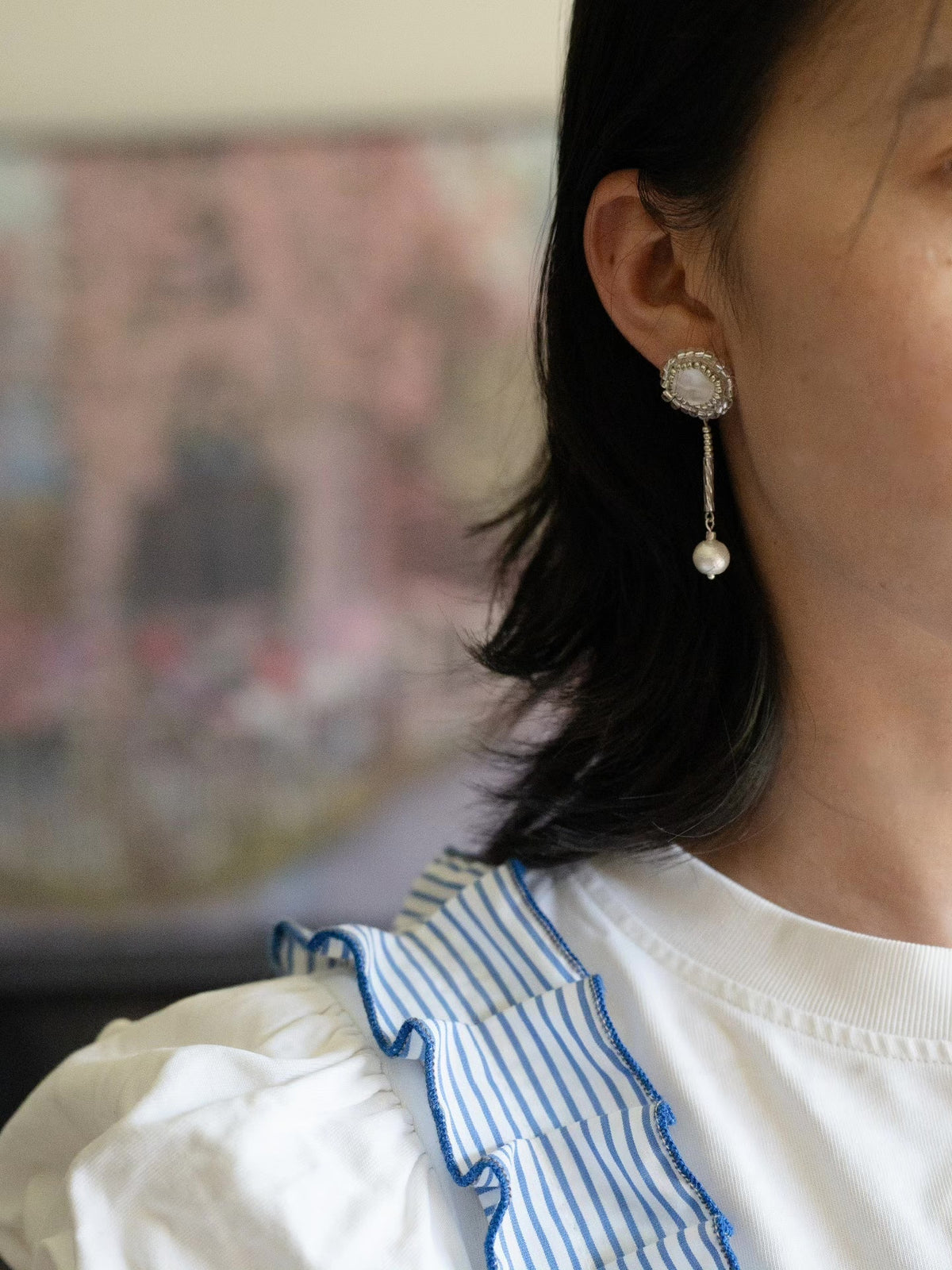Frosted Czech Glass Pearl Drop Earrings