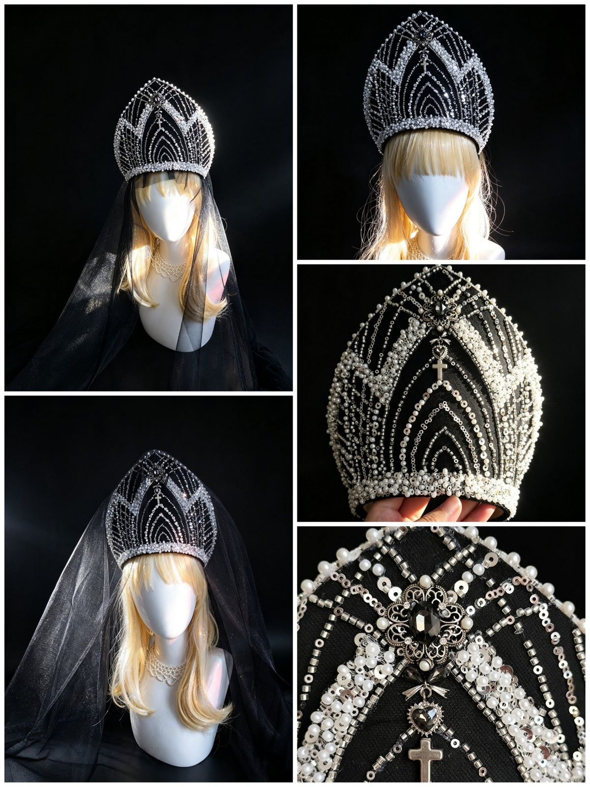 Couronne Lolita noire à filigrane argenté