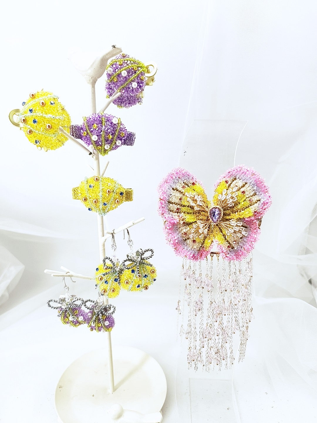 Handcrafted Beaded Butterfly Tassel Hair Clip