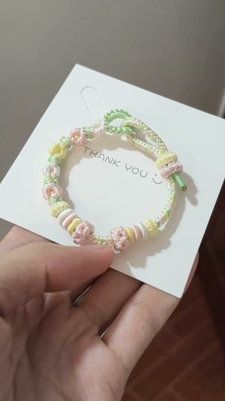 Handwoven Pink Green Gradient Bracelet