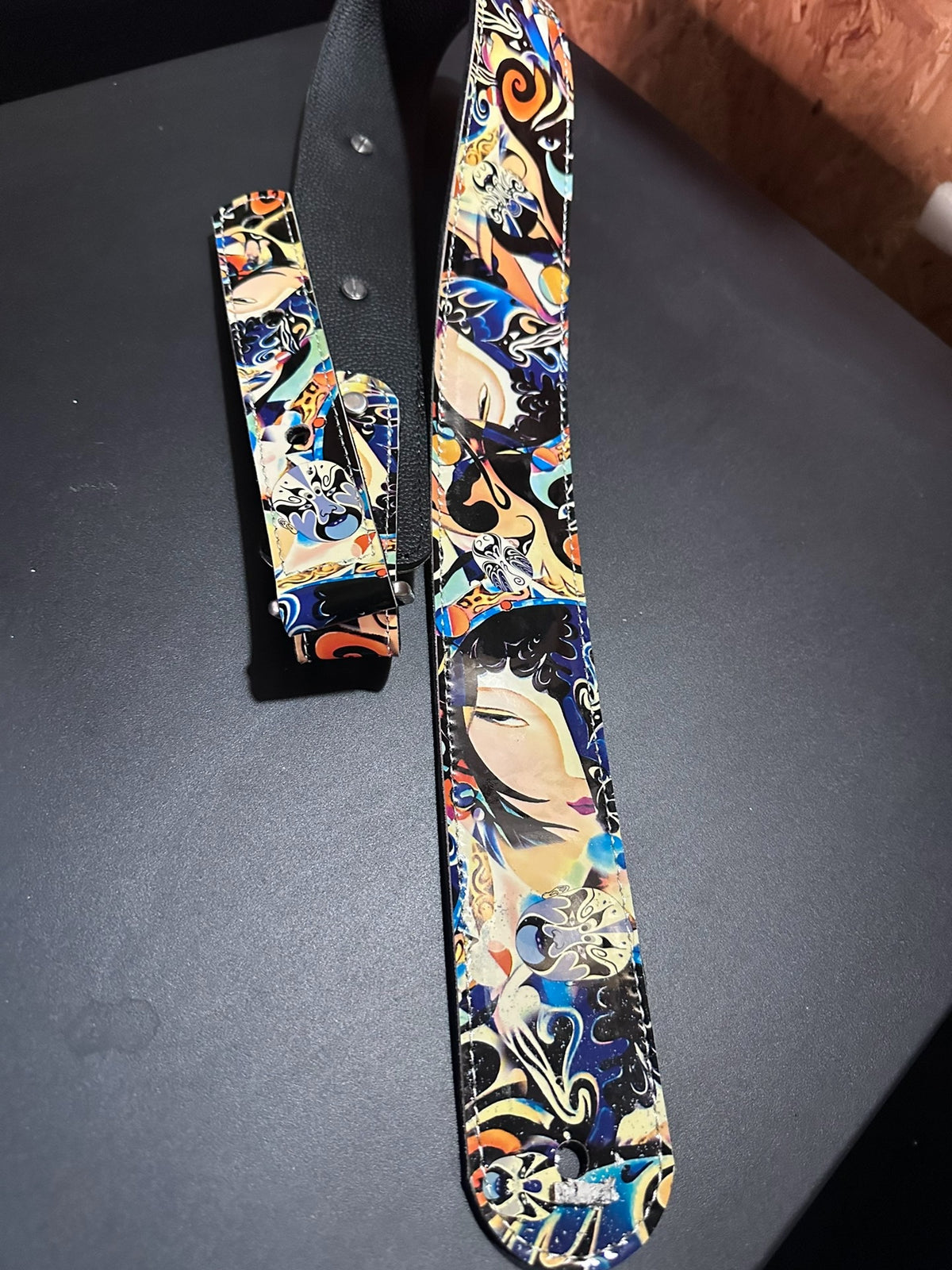 Handmade Leather Guitar Strap Artistic Print