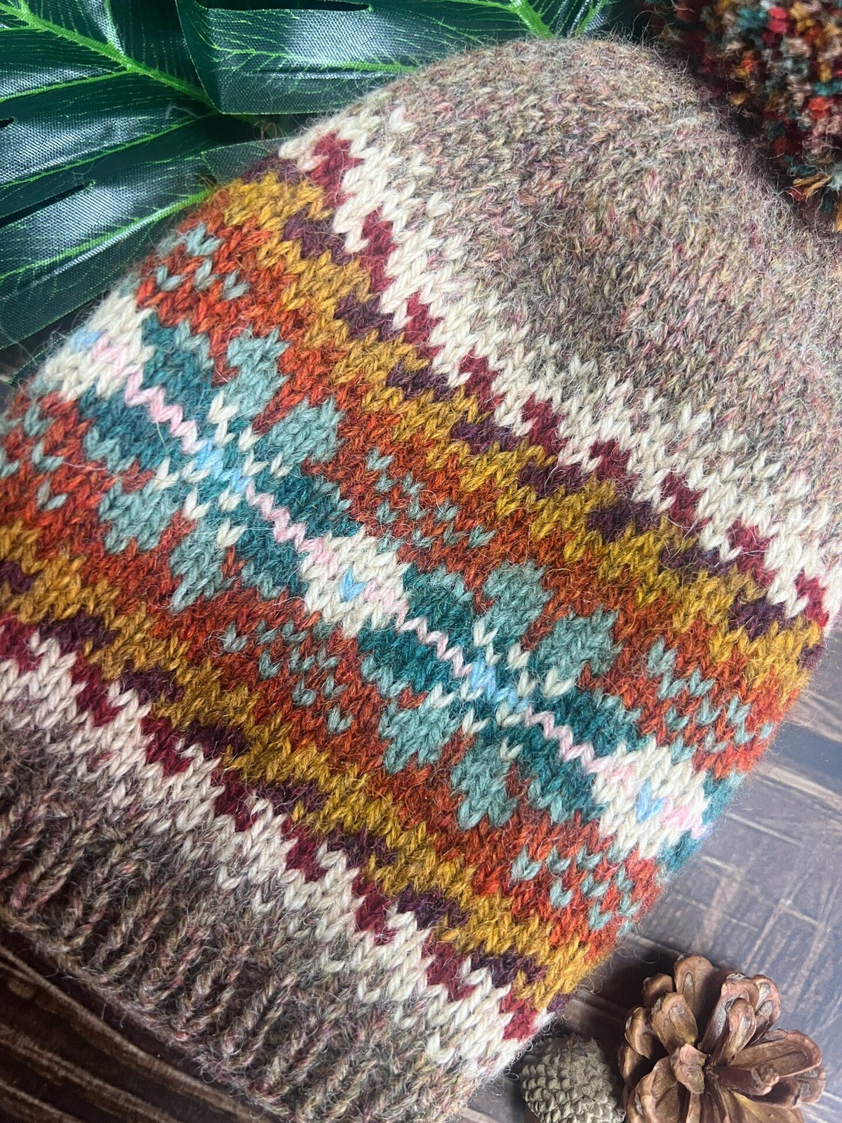 Shetland Jacquard Wool Hat with Pom-Pom