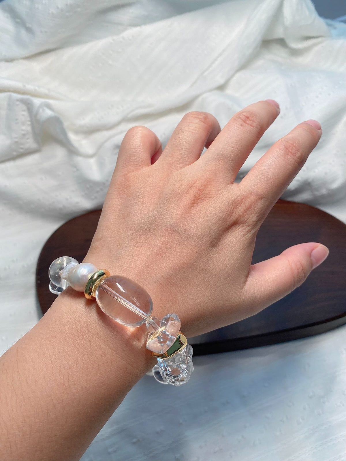 Clear Quartz Crystal Pearl Bracelet