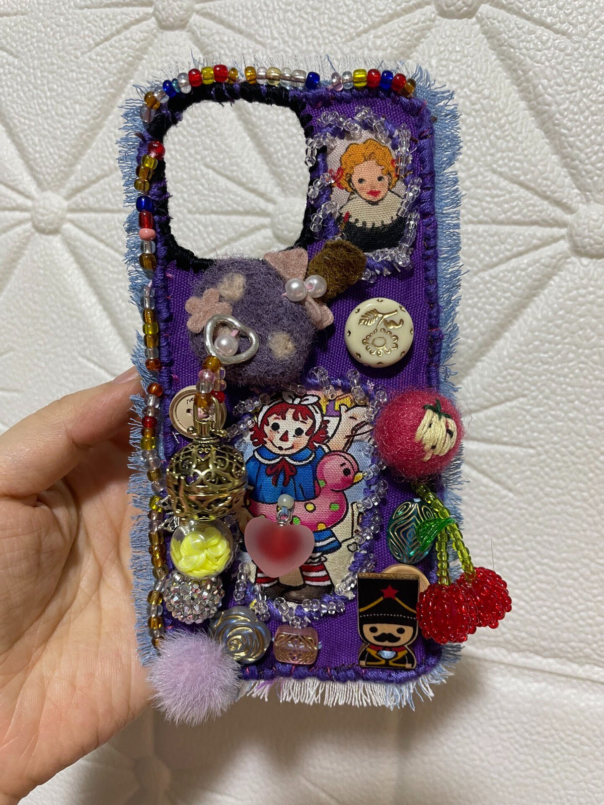Denim Embellished Phone Case with Fringe
