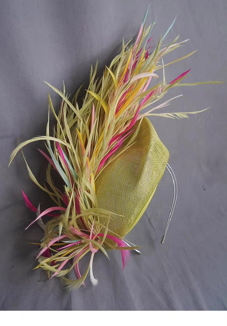 Feather Fascinator Hat Headpiece Chartreuse