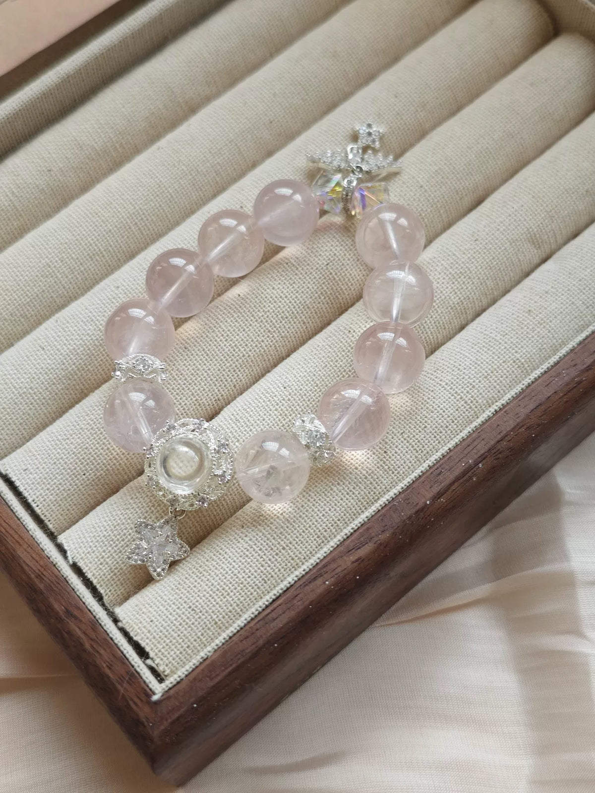 Bracelet Magic Box Quartz rose et Cristal de roche