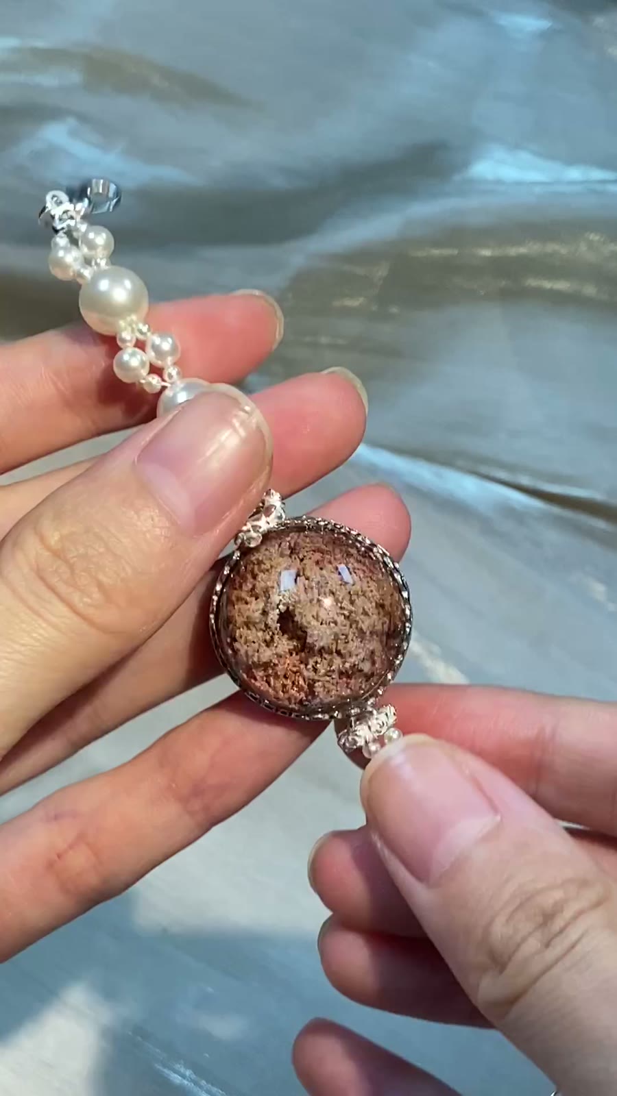 Pink Phantom Quartz Bracelet with Swarovski Pearls
