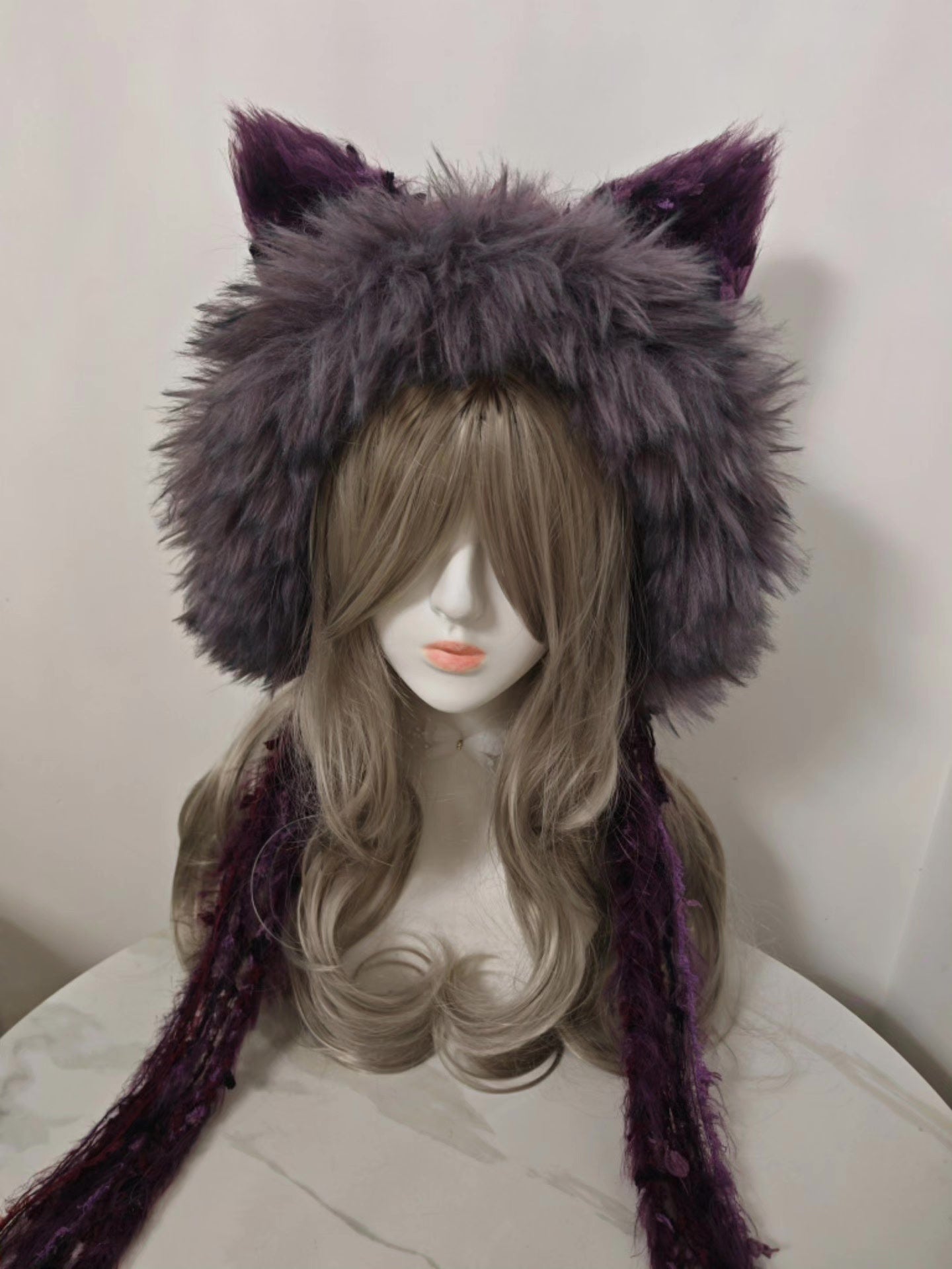 Large-Brim Purple Fox Hat with Gradient Color