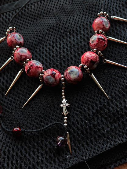 Cthulhu Eye Custom Clavicle Necklace with Resin Beads and Metal Spikes