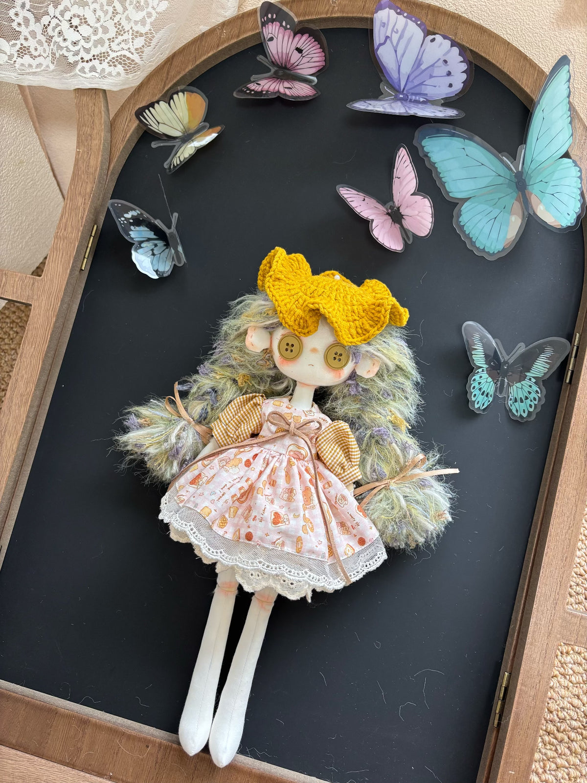 Handmade Button Eyed Art Doll 30 cm