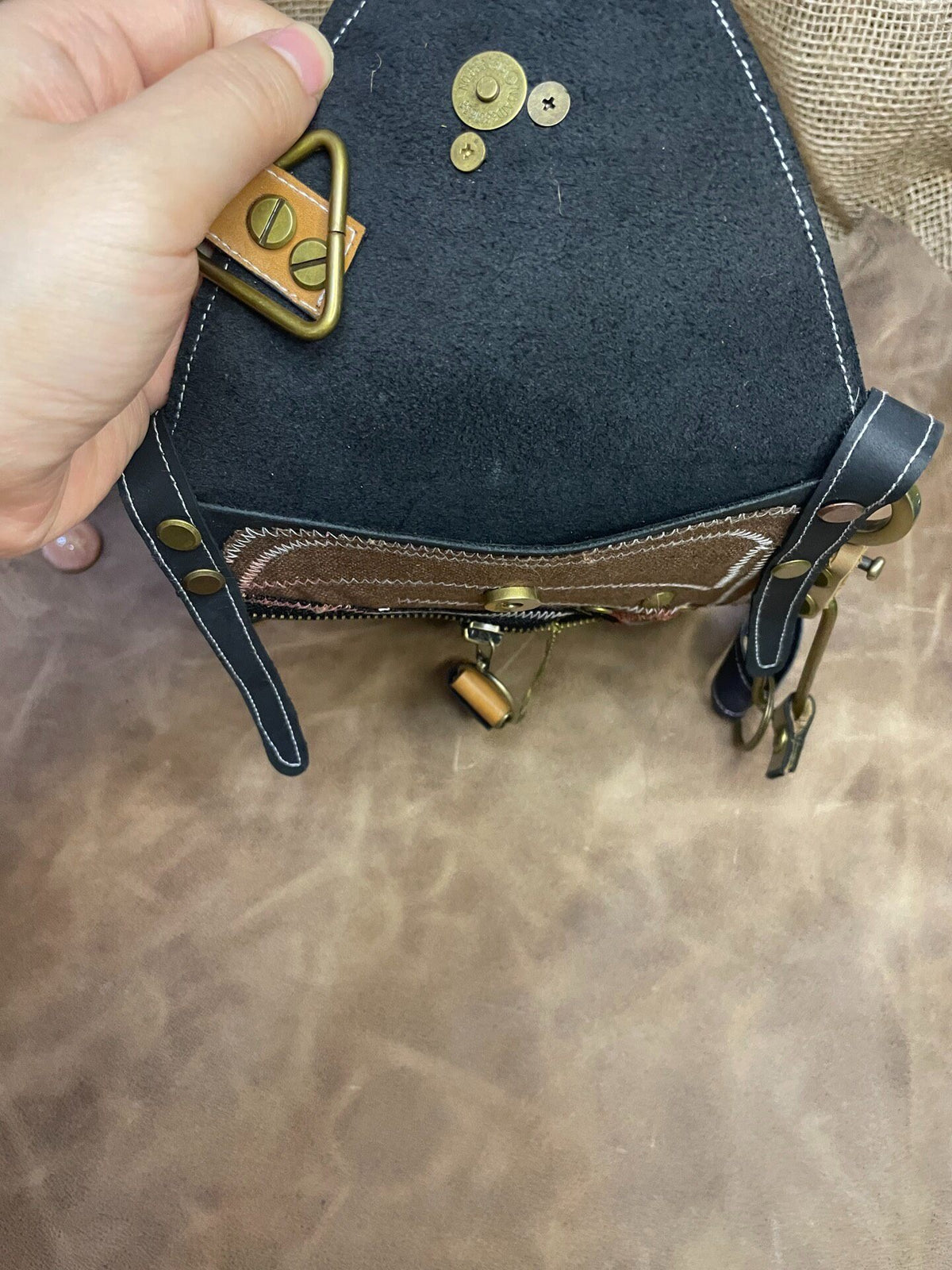 Punk Leather Crossbody Bag Distressed Vintage