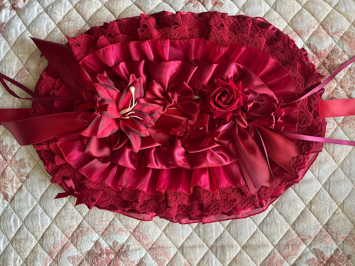 Wine Red Lace Lolita Bonnet Handmade