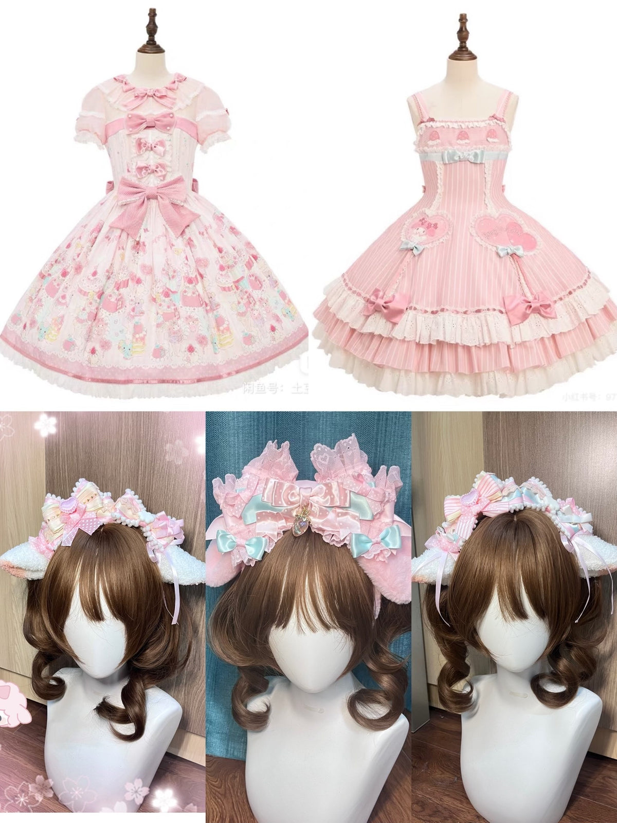 Handmade Lolita KC Headband Pink Drooping Bunny Ears