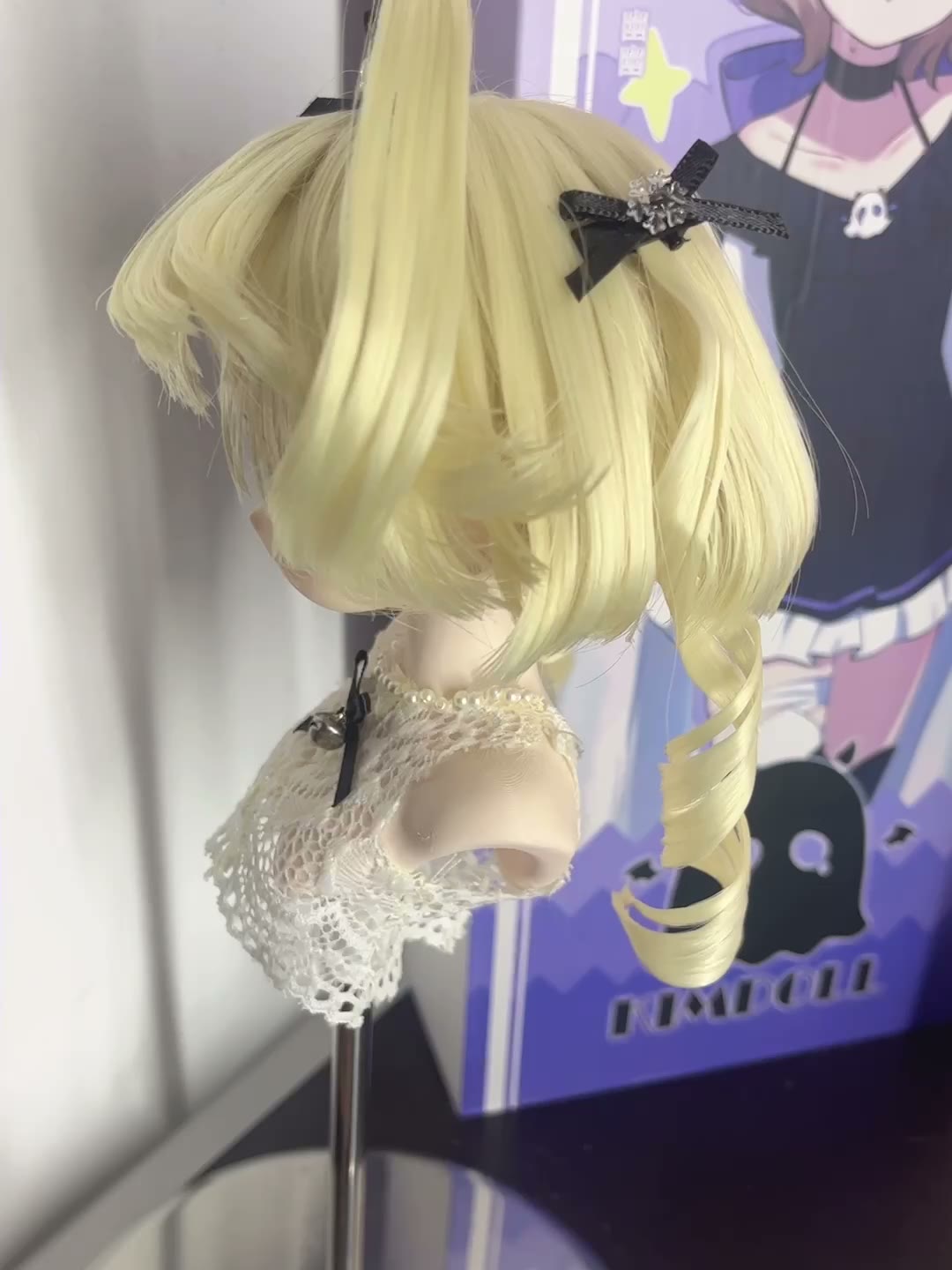 Pale Blonde Doll Wig with Curled Ponytail