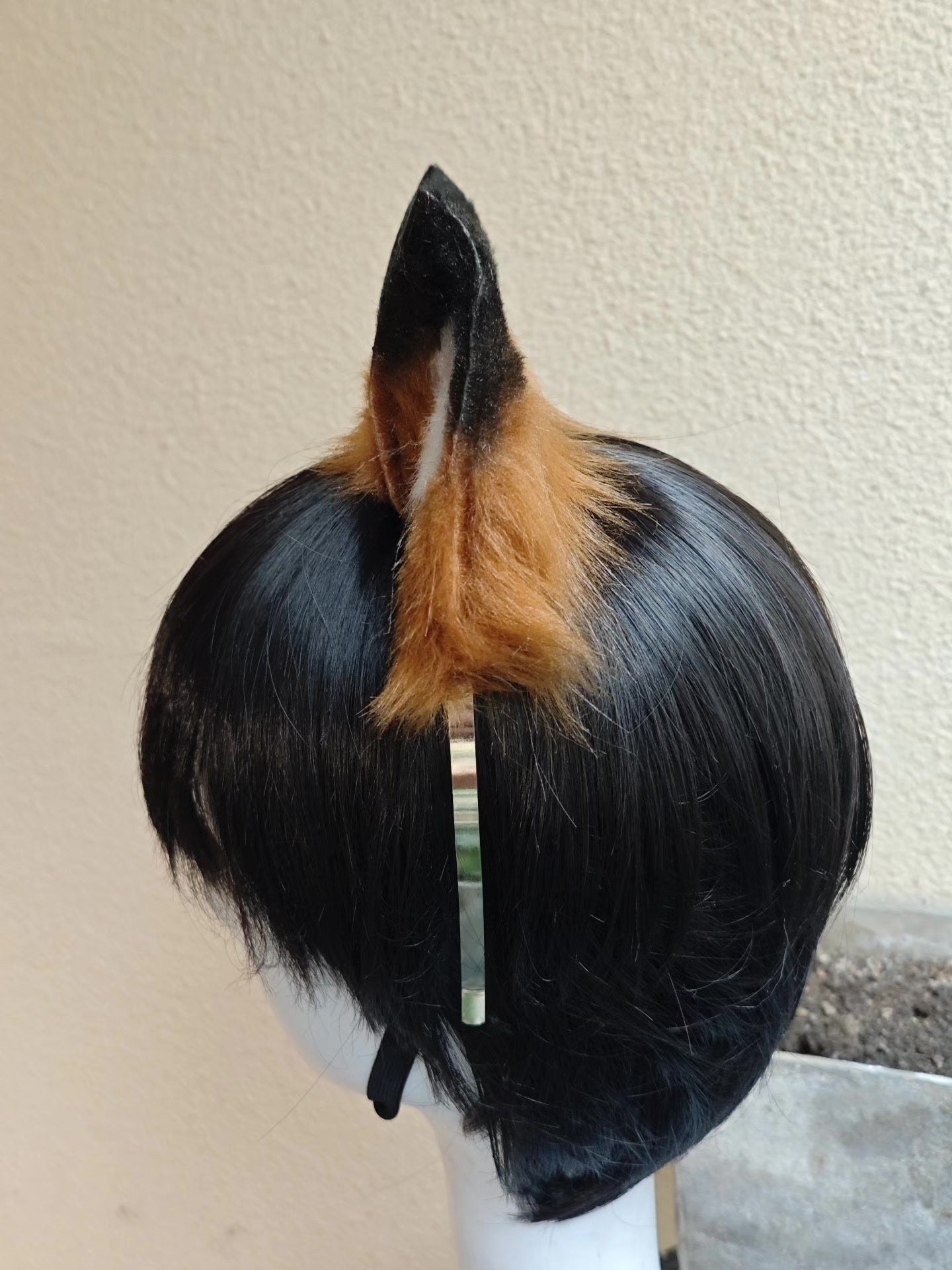 Handmade Red Fox Ears Headband with Tri-Color Fur and White Inner Patch