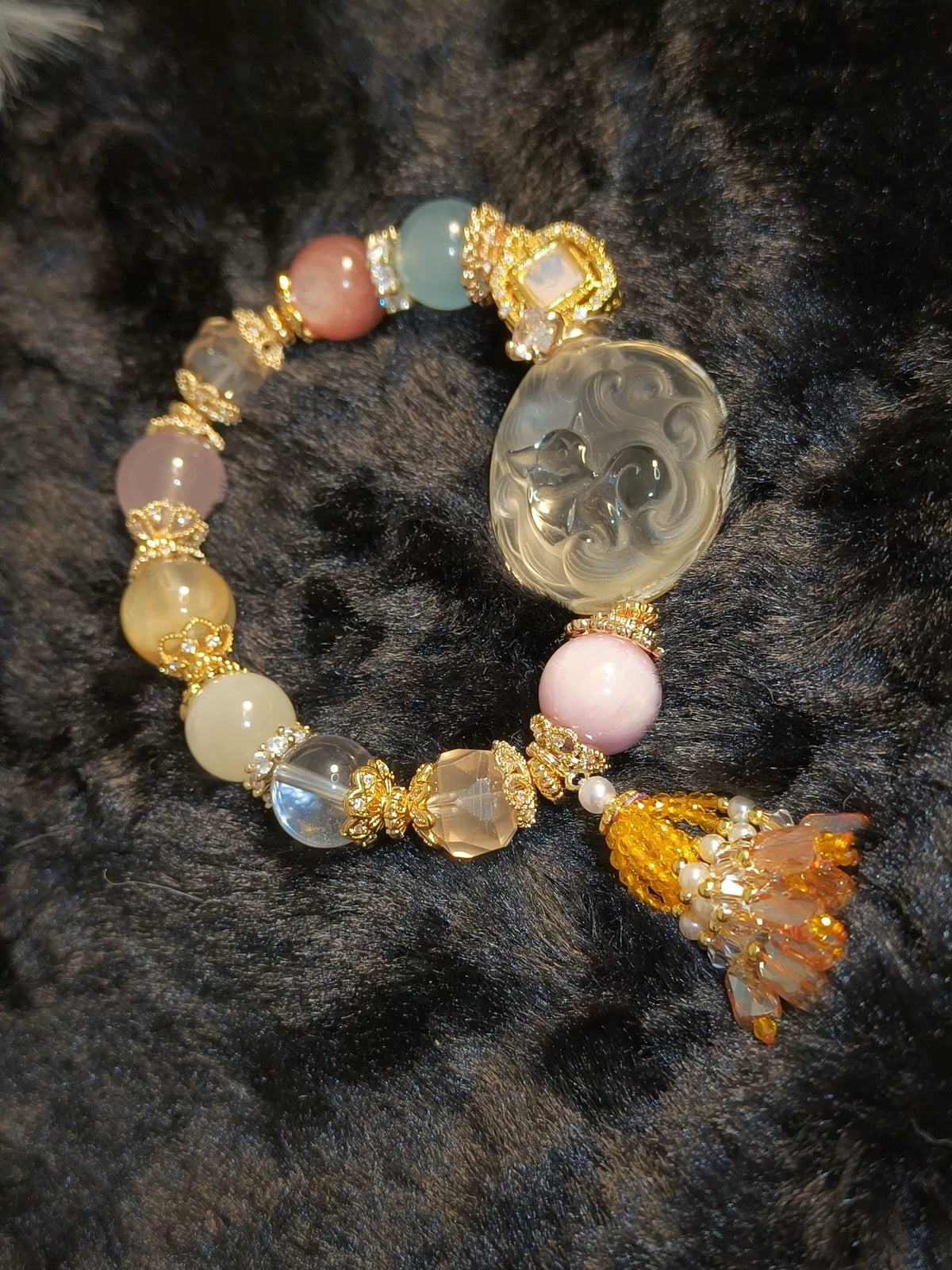 Gelber Quarz Fuchs Armband mit mehreren Edelsteinen