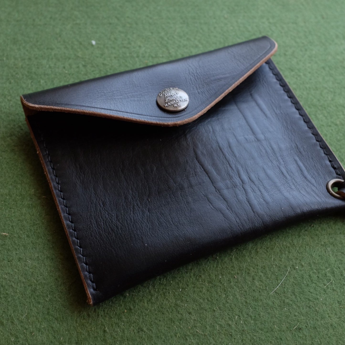 Horween CXL Black Leather Flap Coin Wallet with Tan Trim