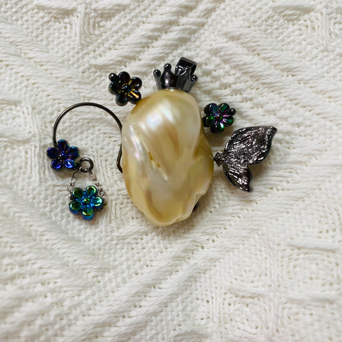 Baroque Pearl Monster Pendant with Crown