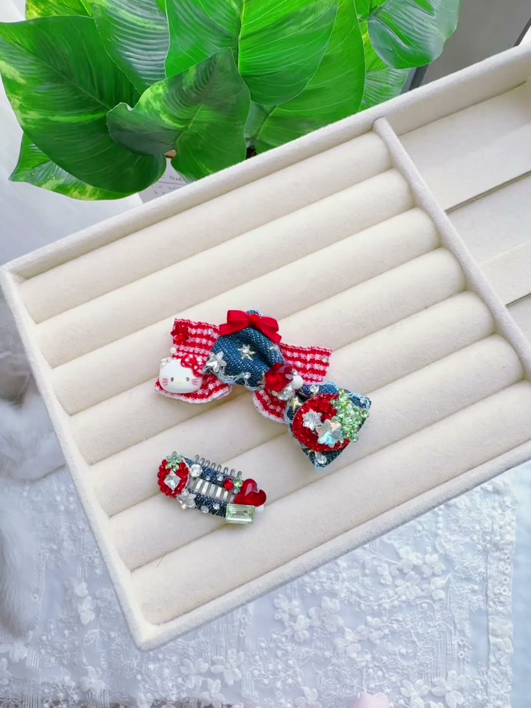 Denim Pet Hair Bow Clip Set
