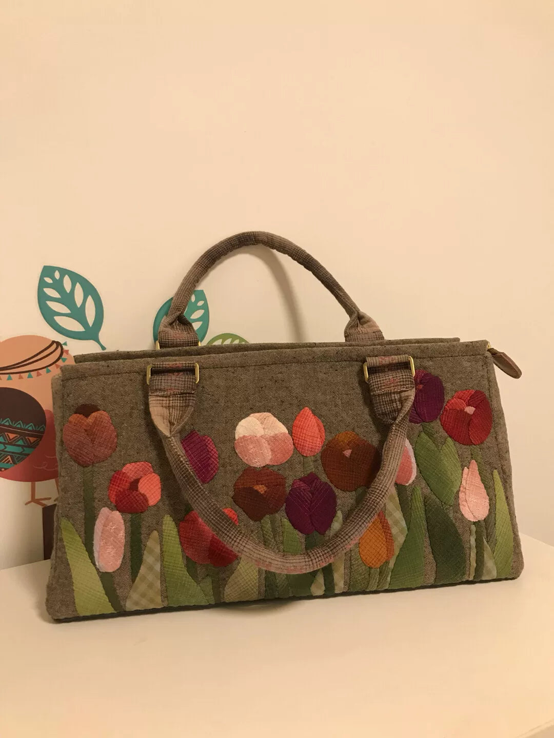 Borsa Patchwork di Tulipani tinta in capo Oliva