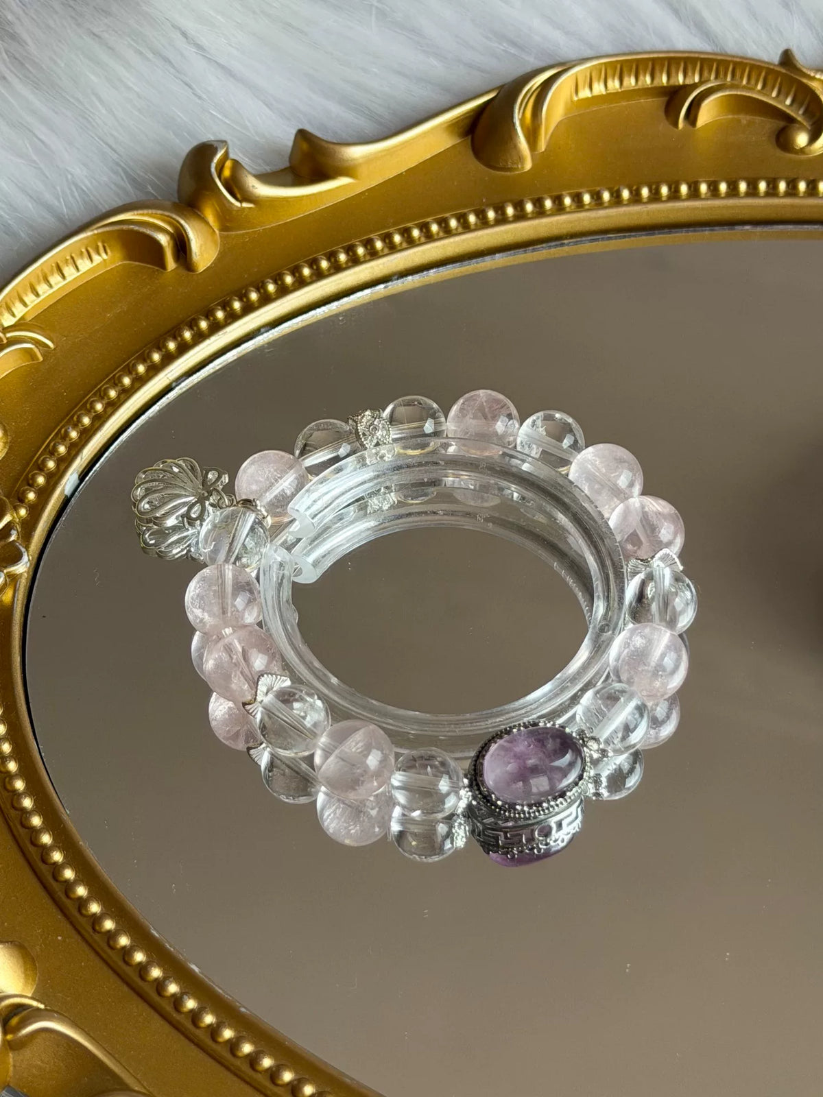 Natural Crystal Bracelet with Purple Fluorite Charm