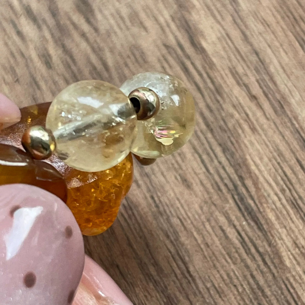 Natural Honey Amber Beaded Bracelet with Gold Accents