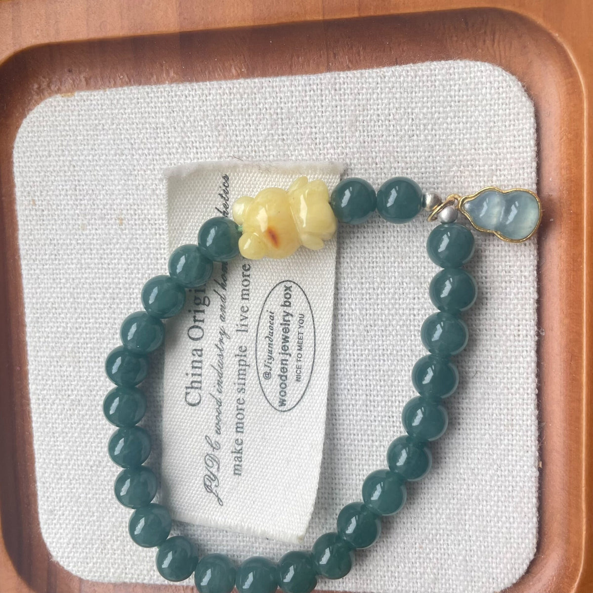 Natural Honey Amber Bear Blue Water Jadeite Bracelet