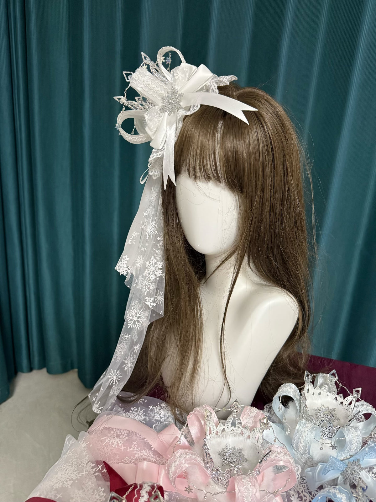 White Crown Mini Hat Snowflake Veil