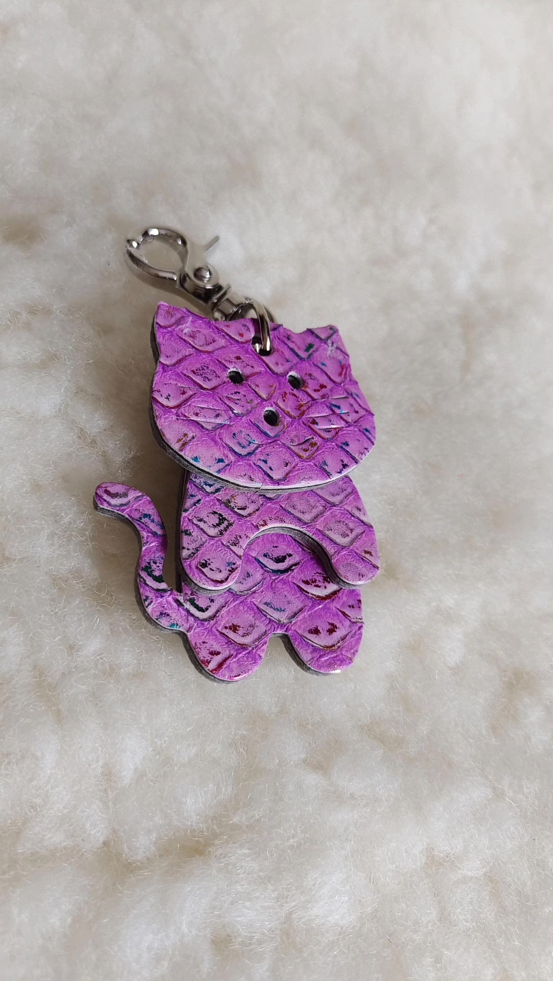 Purple Laser Dragon Scale Cat Leather Keychain