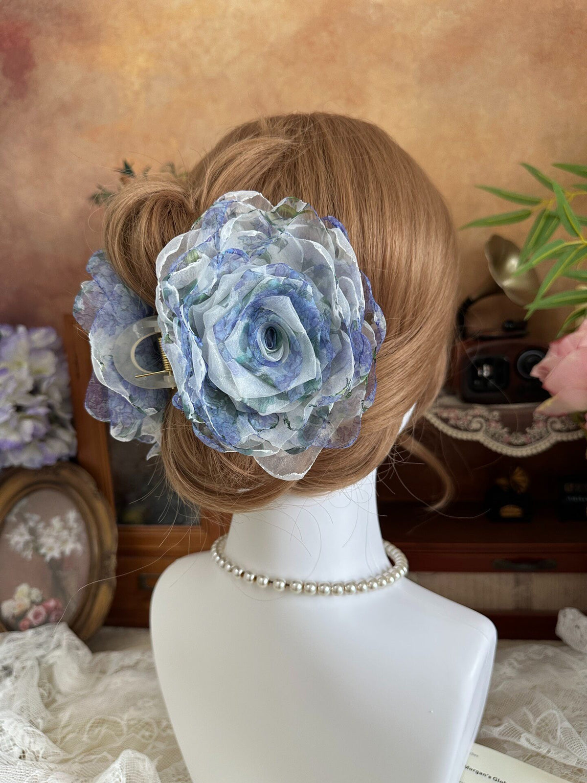 Handmade Fabric Rose Hair Claw Clip