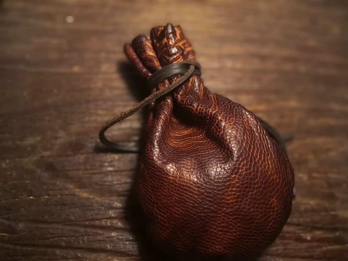 Handmade Drawstring Pouch Ostrich Thigh Root Leather