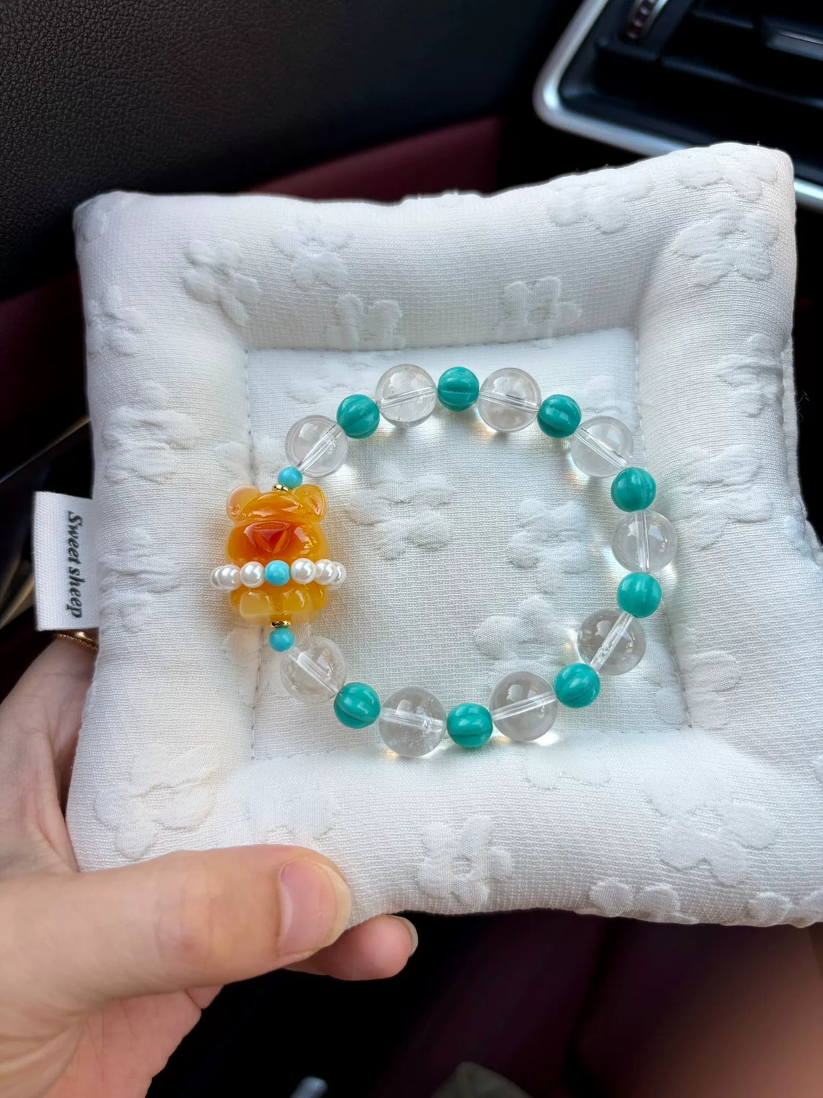 White Crystal Magnesite Bear Beaded Bracelet