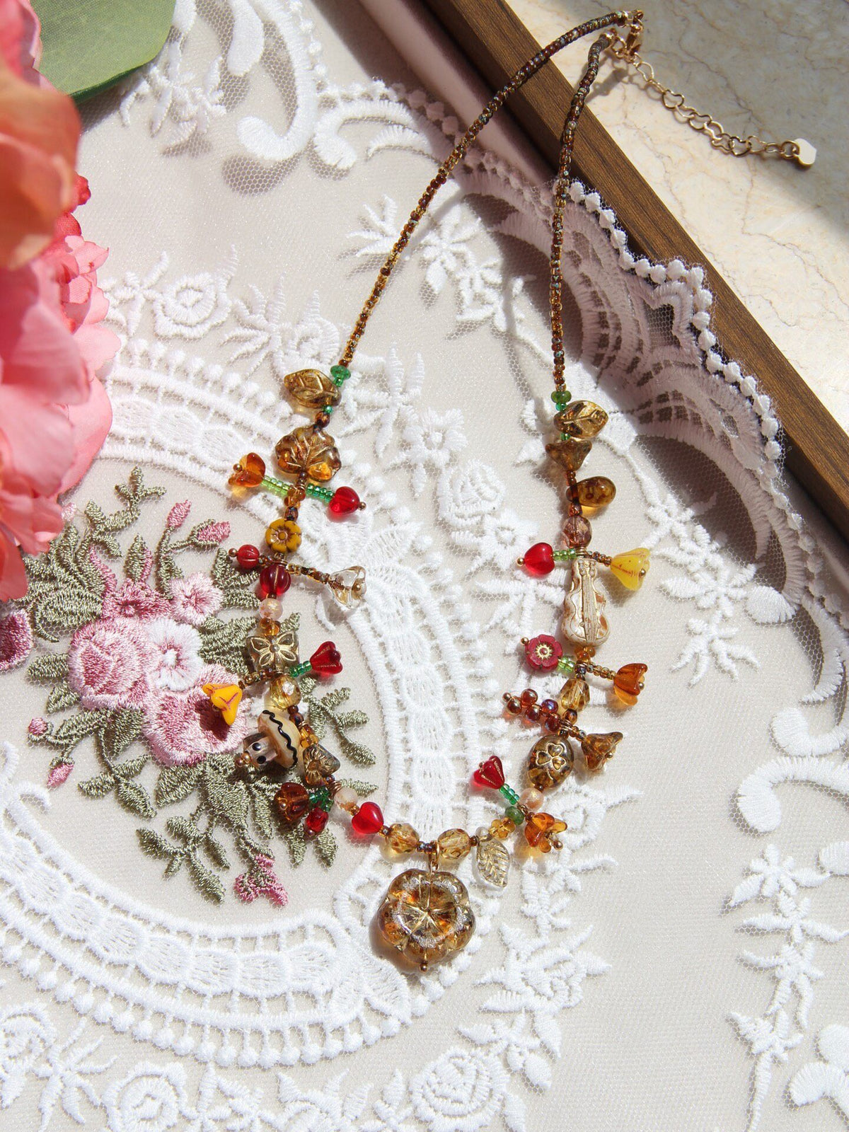 Czech Glass Botanical Beaded Necklace
