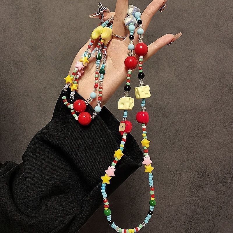 Multicolor Beaded Phone Charm with Lobster Clasps