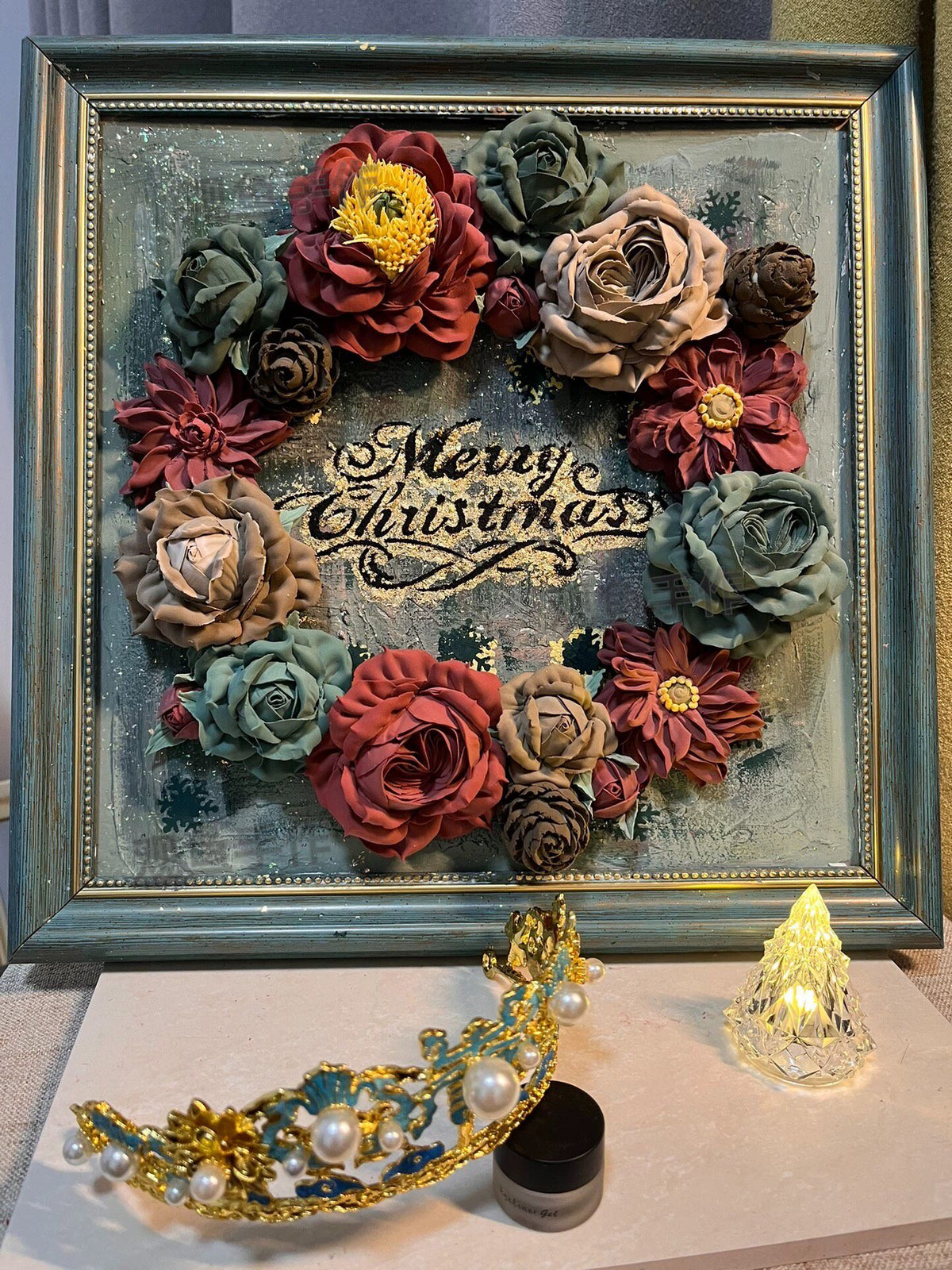 Clay Floral Wreath Framed Art