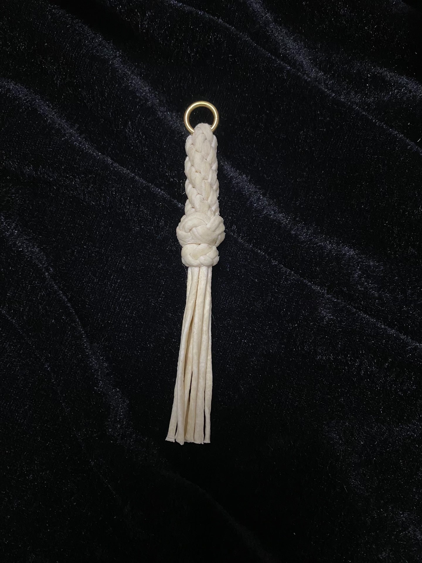 Handwoven Sheepskin Rope Keychain with Brass Ring