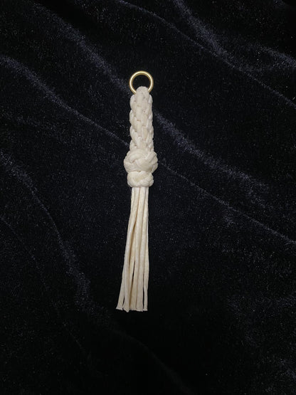 Handwoven Sheepskin Rope Keychain with Brass Ring