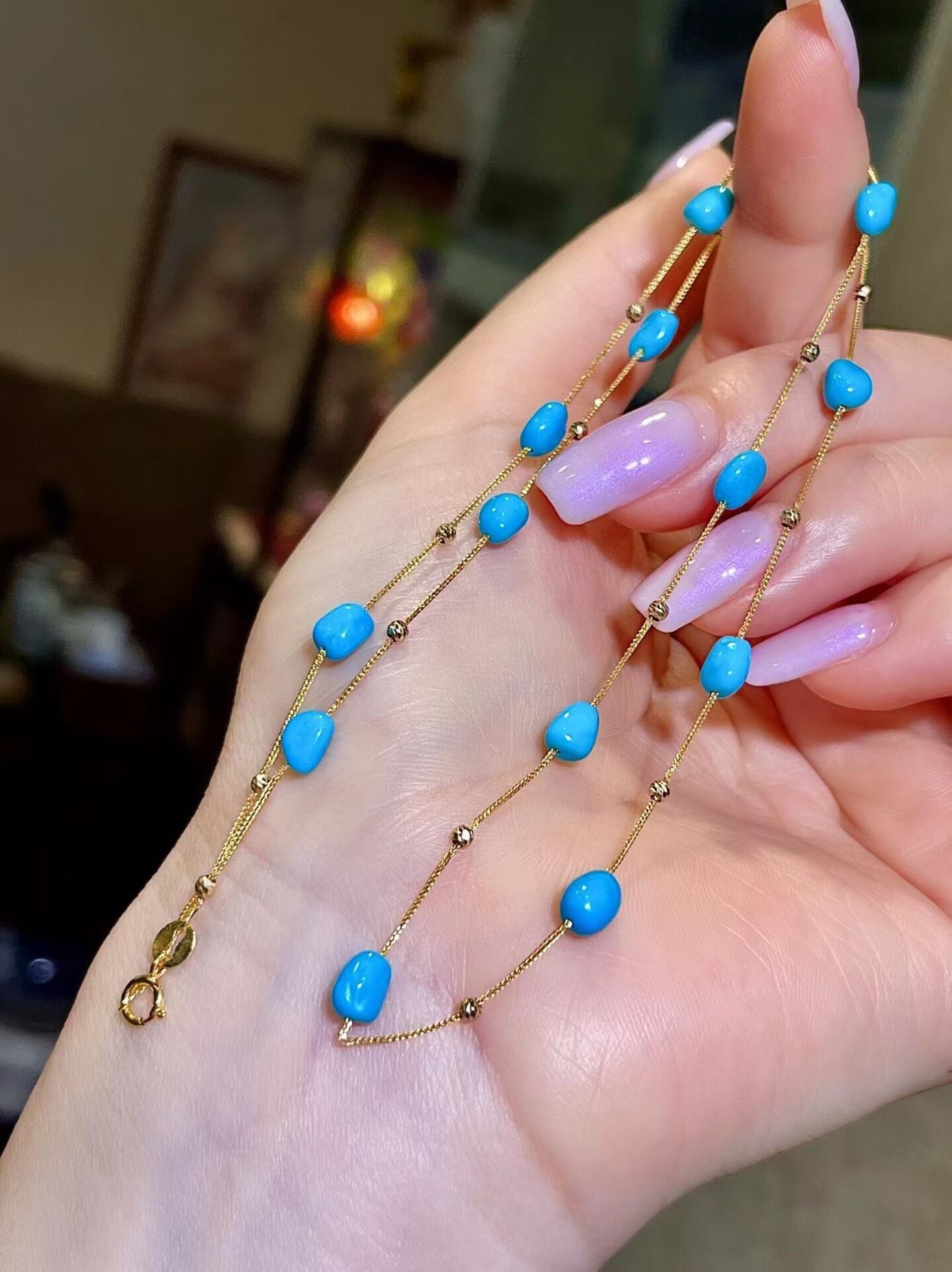 18K Gold Sleeping Beauty Turquoise Free-Form Gemstone Necklace