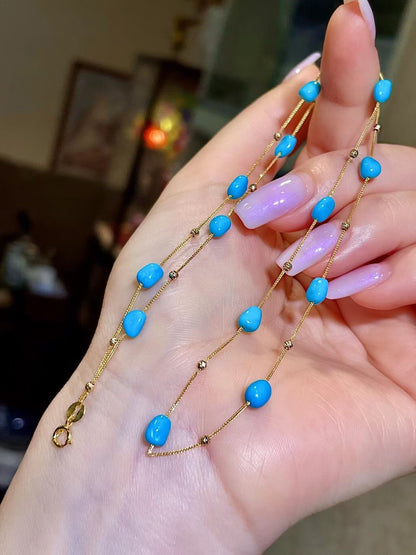 18K Gold Sleeping Beauty Turquoise Free-Form Gemstone Necklace