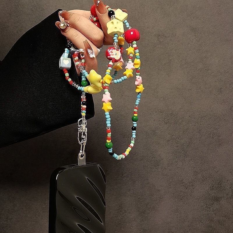 Multicolor Beaded Phone Charm with Lobster Clasps
