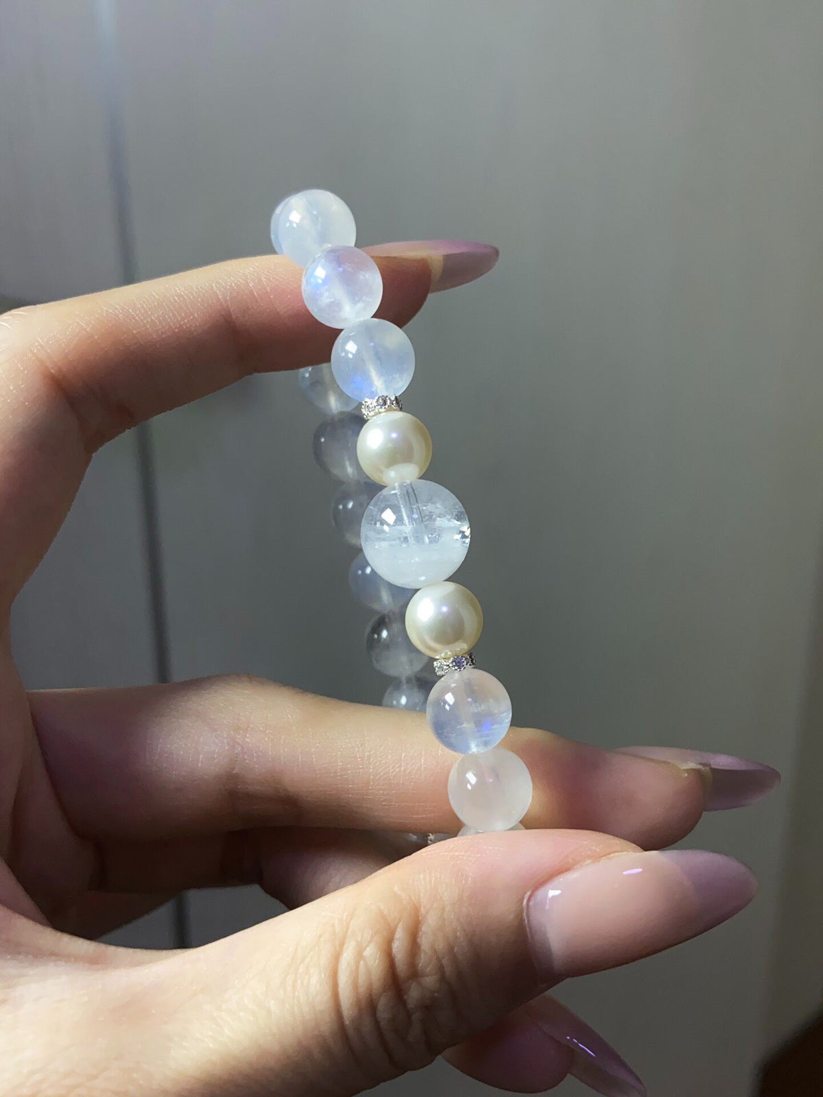 Blue Moonstone White Phantom Quartz Beaded Bracelet