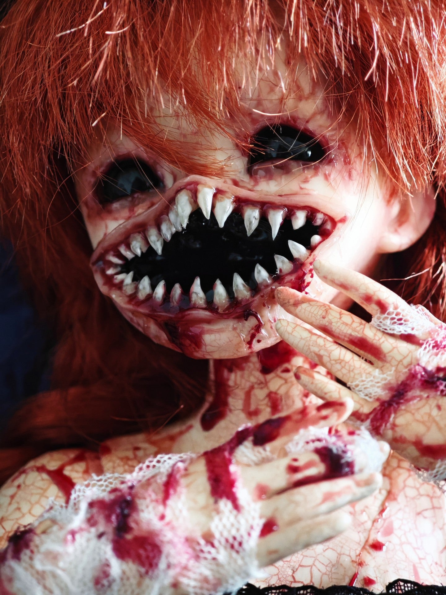 Custom Horror BJD Doll with Cracked Skin and Red Braids