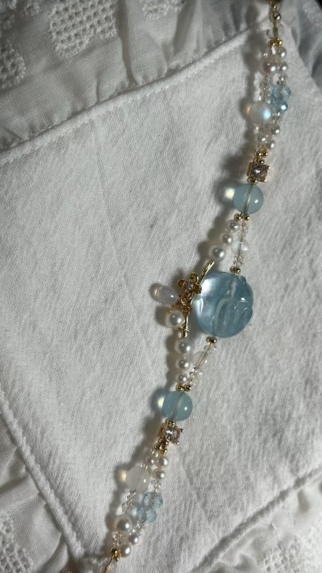 Aquamarine Rabbit Pearl Double Strand Bracelet