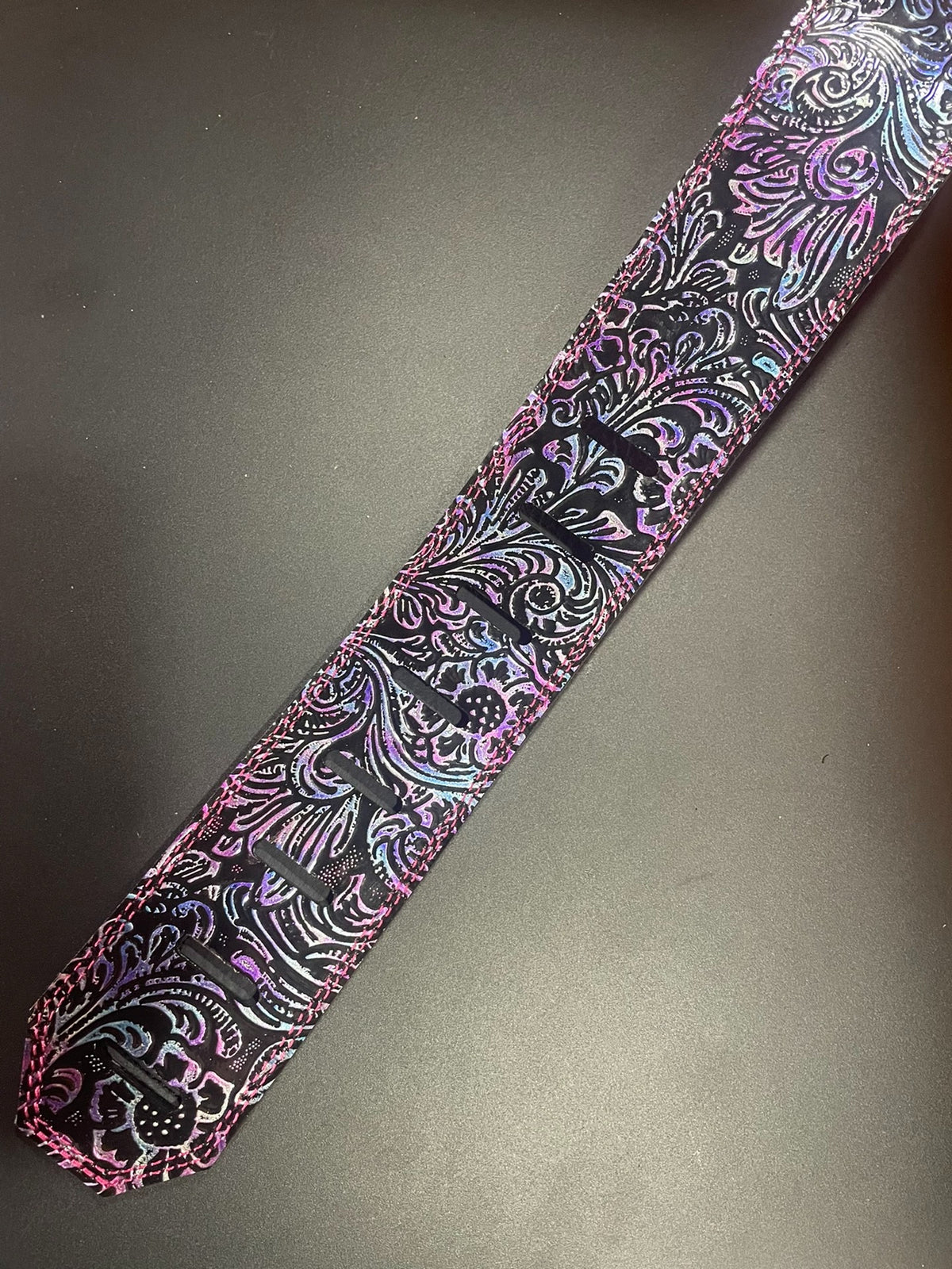 Handmade Leather Guitar Strap Iridescent Floral