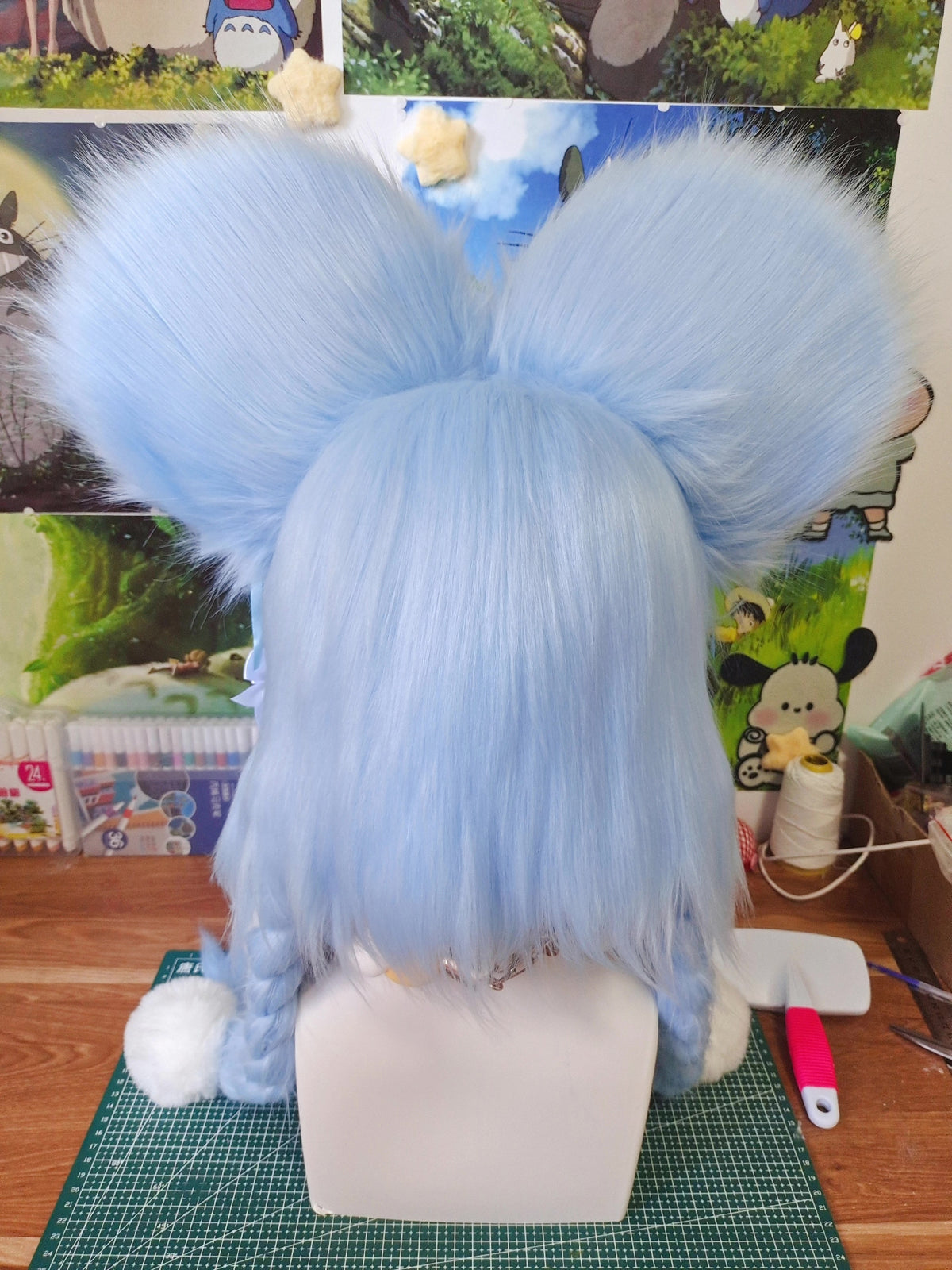 Kigurumi Bear Head with Blue Braids